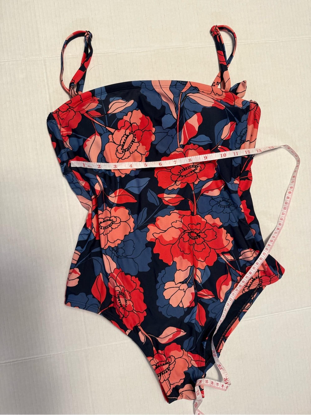 Kona Sol Floral One Piece Swimsuit Navy Coral Pink Tummy Control Removable Strap - Picture 7 of 10